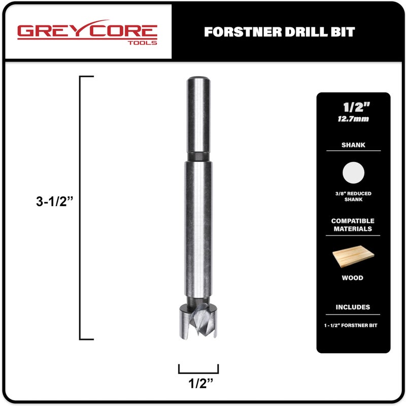 Greycore Tools 1/2 Inch x 3-1/2 Inch Forstner Drill Bit, High Speed Steel for Woodworking - Hardwood, Softwood and Plywood (1/2    Forstner) - Image 2